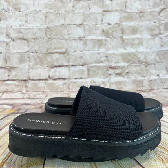 Madden Girl Shoes - Madden Girl Solid Black Open Toe Fabric Upper Platform Slides Sandals Size 7.5 M